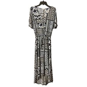 Westport Dressbarn Maxi Dress Blue Geometric Cold Shoulder Size Medium NWT